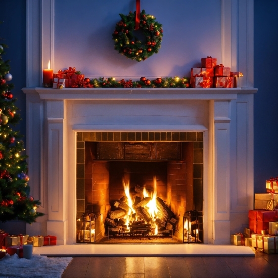 Christmas Tree, Light, Orange, Interior Design, Lighting, Hearth