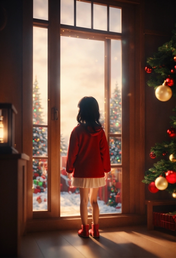 Christmas Tree, Light, Window, Lighting, Door, Standing