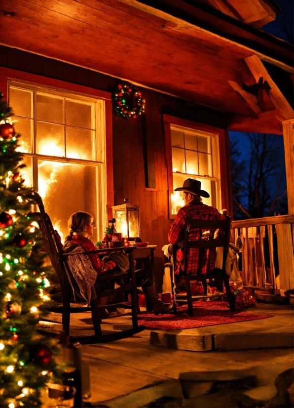 Christmas Tree, Light, Window, Wood, Interior Design, Chair