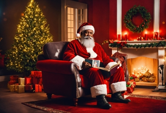 Christmas Tree, Lighting, Interior Design, Beard, Santa Claus, Lap