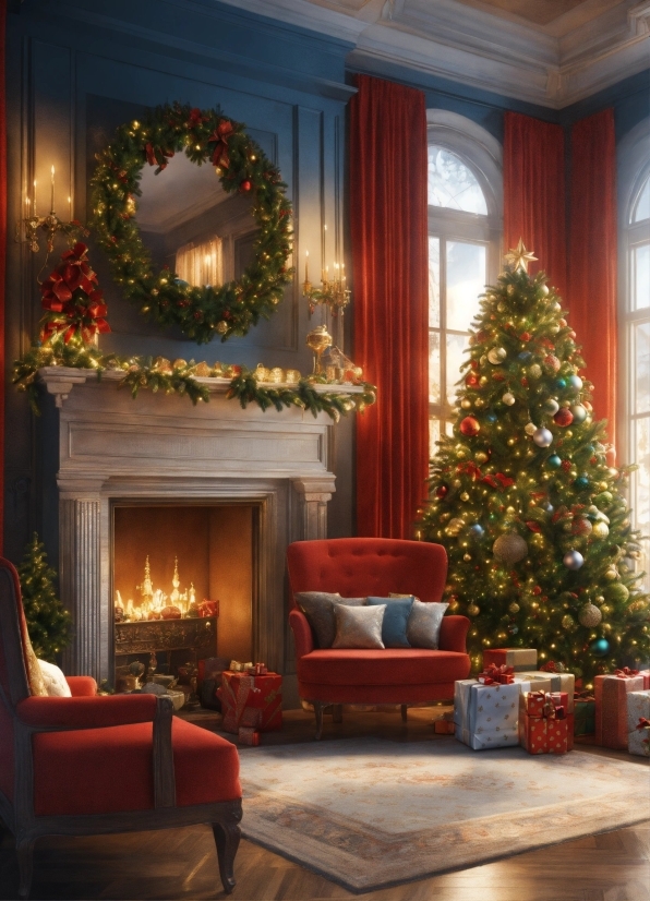 Christmas Tree, Mirror, Furniture, Property, Plant, Interior Design