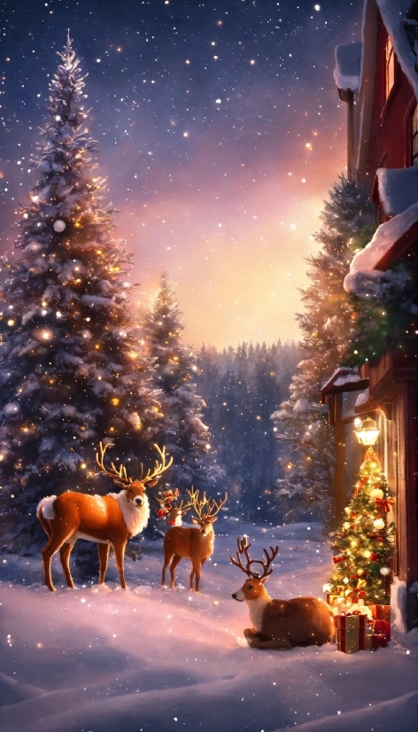 Christmas Tree, Photograph, Snow, Light, Sky, Christmas Ornament