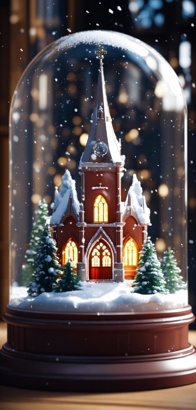 Christmas Tree, Photograph, Window, World, Light, Snow
