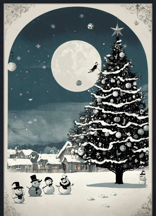 Christmas Tree, Photograph, World, White, Sky, Black