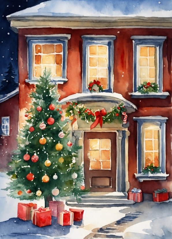 Christmas Tree, Plant, Building, Property, Window, Door