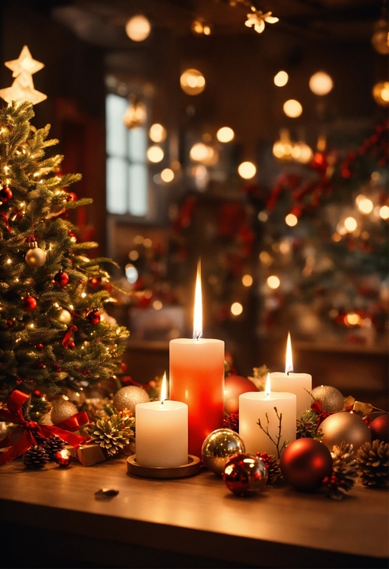 Christmas Tree, Plant, Candle, Decoration, White, Light
