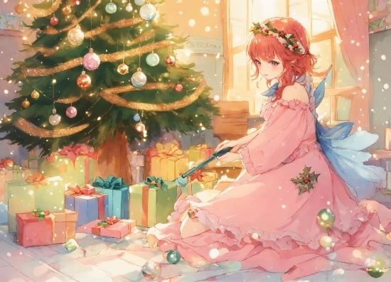 Christmas Tree, Plant, Christmas Ornament, Dress, Pink, Holiday Ornament