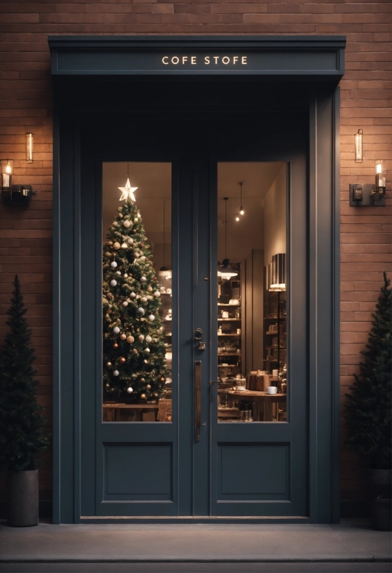 Christmas Tree, Plant, Christmas Ornament, Interior Design, Door, Wood