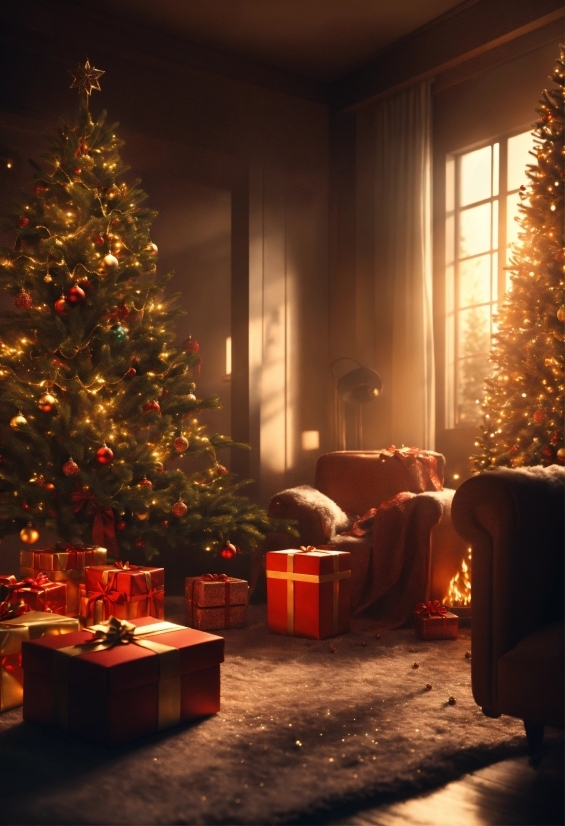 Christmas Tree, Plant, Christmas Ornament, Light, Window, Lighting