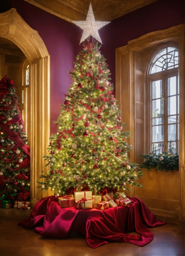 Christmas Tree, Plant, Christmas Ornament, Light, Window, Wood