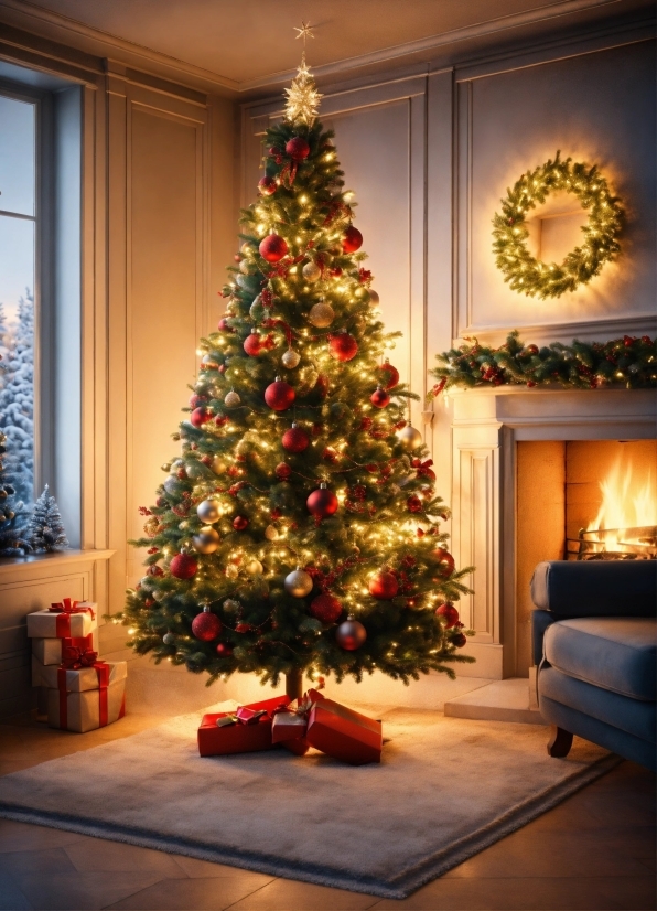 Christmas Tree, Plant, Christmas Ornament, Lighting, Interior Design, Holiday Ornament