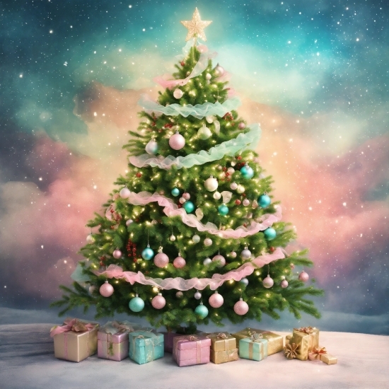 Christmas Tree, Plant, Christmas Ornament, Sky, World, Snow