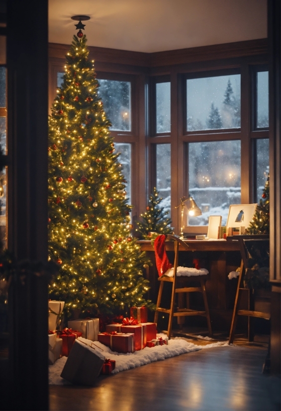 Christmas Tree, Plant, Christmas Ornament, Window, Furniture, Branch