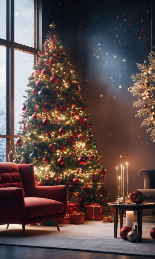 Christmas Tree, Plant, Furniture, Christmas Ornament, Light, Window