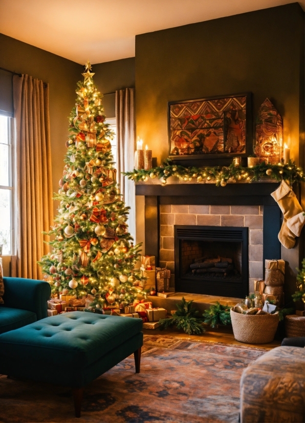 Christmas Tree, Plant, Furniture, Interior Design, Wood, Living Room