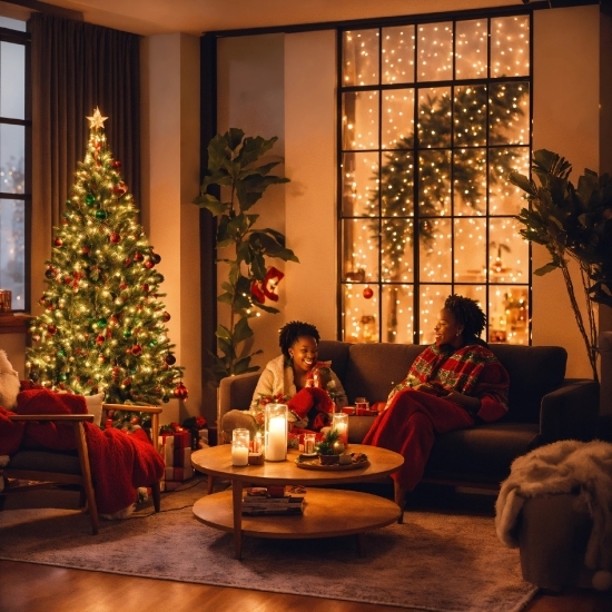 Christmas Tree, Plant, Furniture, Light, Interior Design, Lighting