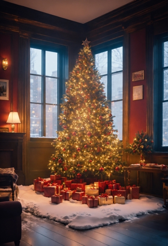 Christmas Tree, Plant, Furniture, Window, Christmas Ornament, Light