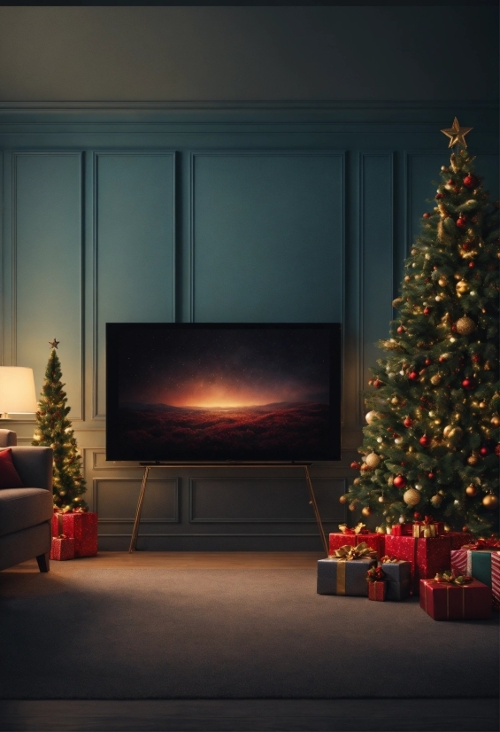 Christmas Tree, Plant, Lighting, Interior Design, Living Room, Christmas Decoration