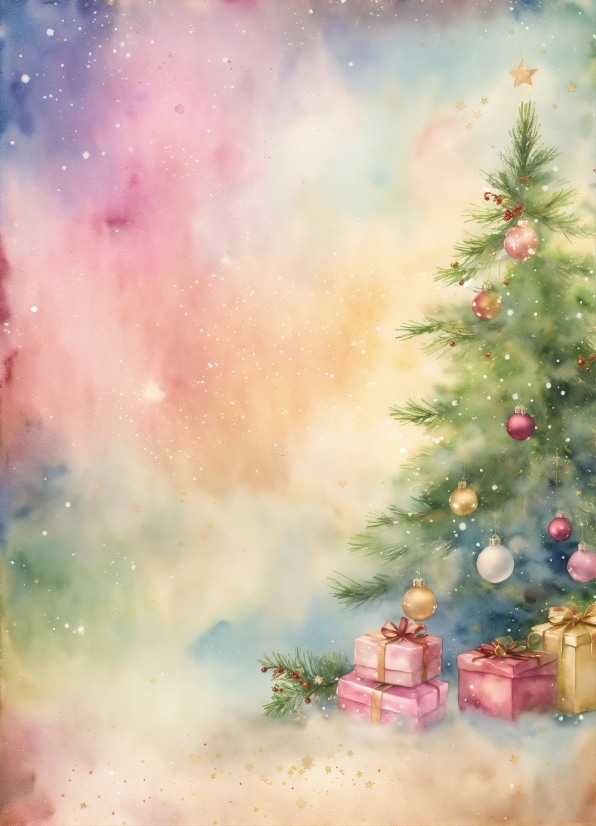 Christmas Tree, Plant, Paint, Art, Christmas Ornament, Pink