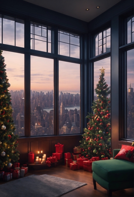 Christmas Tree, Plant, Property, Building, Window, Christmas Ornament