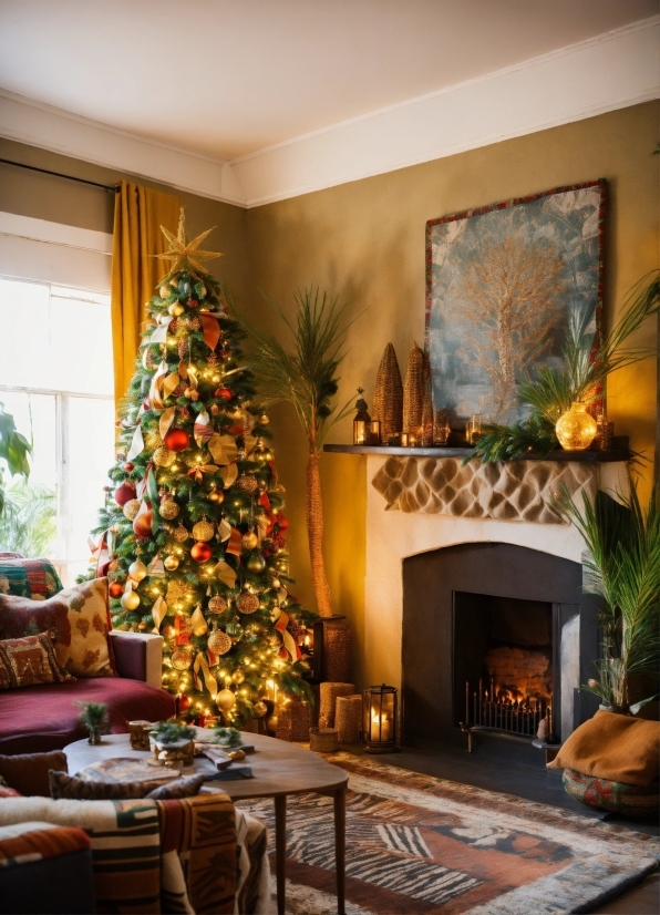 Christmas Tree, Plant, Property, Furniture, Christmas Ornament, Window