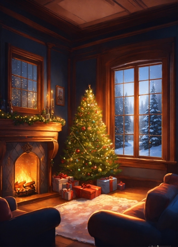 Christmas Tree, Plant, Property, Furniture, Window, Christmas Ornament