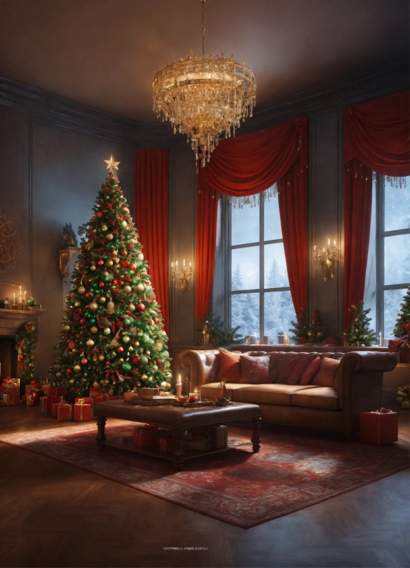 Christmas Tree, Plant, Property, Furniture, Window, Couch