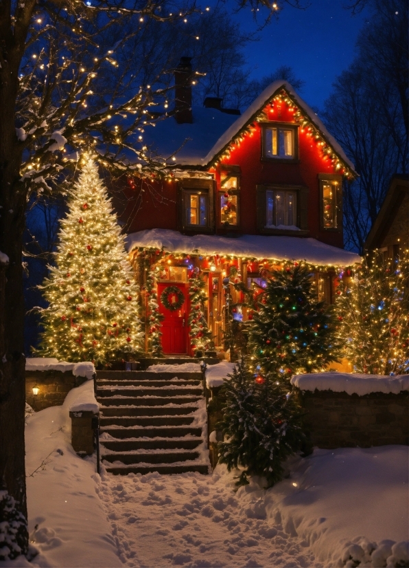 Christmas Tree, Plant, Property, Snow, Window, Sky