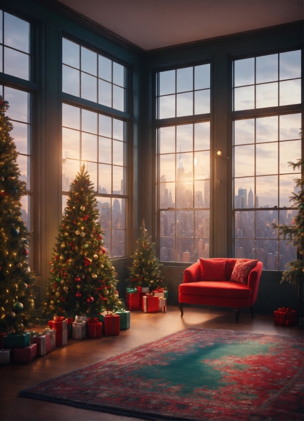 Christmas Tree, Plant, Property, Window, Building, Interior Design