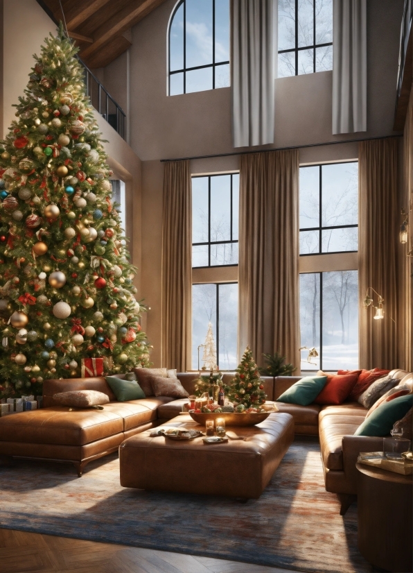 Christmas Tree, Plant, Property, Window, Furniture, Couch