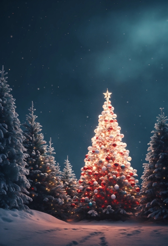 Christmas Tree, Plant, Sky, Branch, Window, Snow