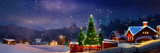 Christmas Tree, Plant, Sky, Building, Light, Snow