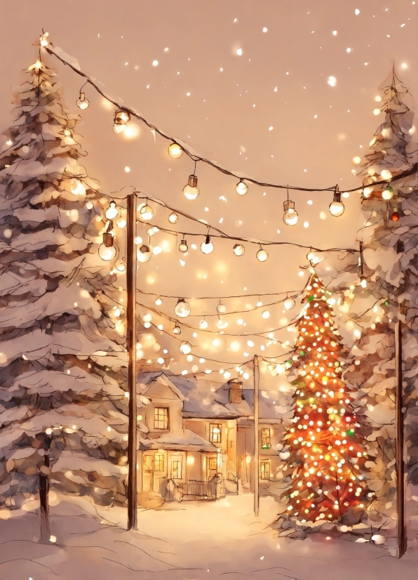 Christmas Tree, Plant, Sky, Christmas Ornament, Light, Snow
