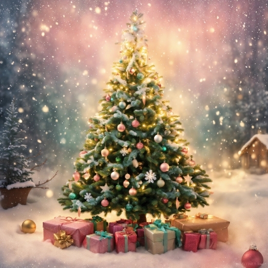 Christmas Tree, Plant, Sky, Christmas Ornament, World, Snow