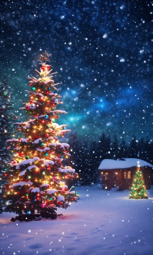 Christmas Tree, Plant, Sky, Light, Christmas Ornament, Nature