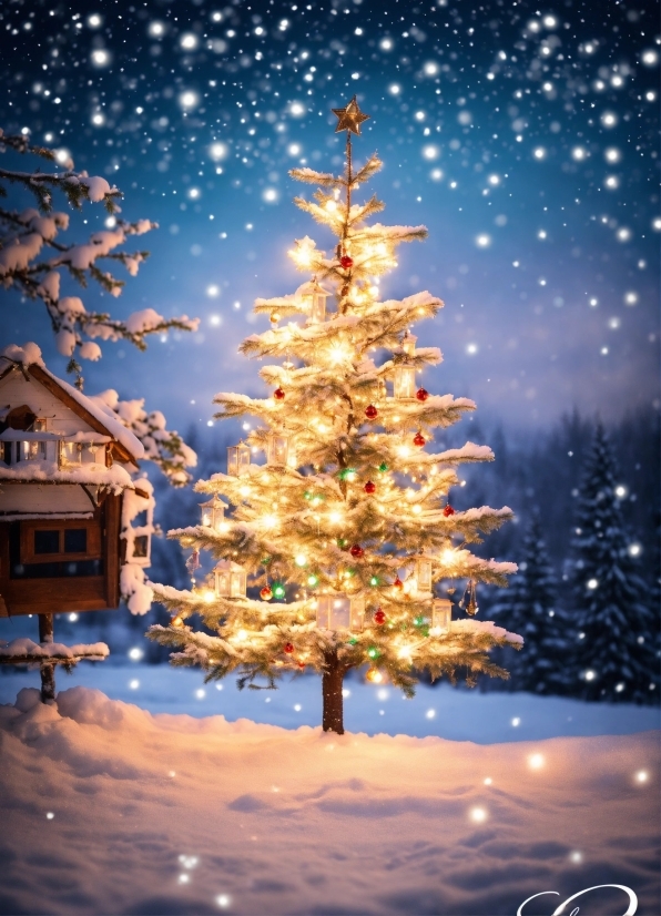 Christmas Tree, Plant, Sky, Snow, World, Christmas Ornament
