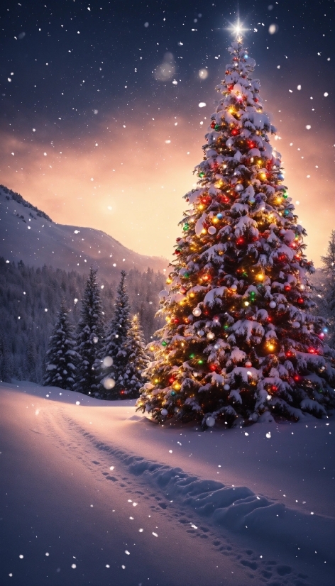 Christmas Tree, Plant, Sky, World, Snow, Nature