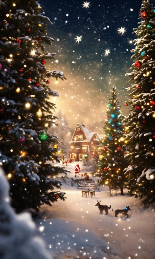 Christmas Tree, Plant, Snow, Christmas Ornament, World, Light