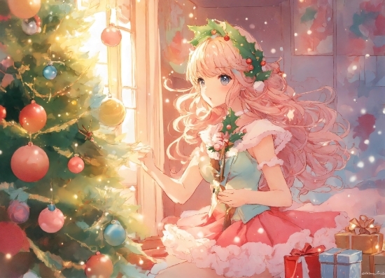 Christmas Tree, Plant, Toy, Pink, Cartoon, Doll