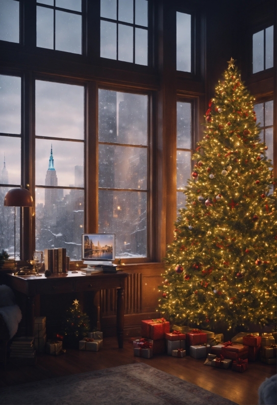 Christmas Tree, Plant, Window, Building, Christmas Ornament, Interior Design
