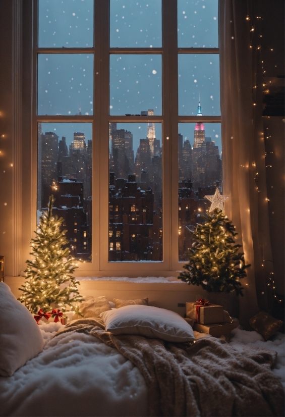 Christmas Tree, Plant, Window, Building, Light, Christmas Ornament