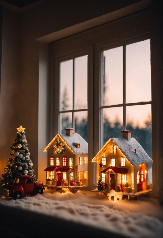 Christmas Tree, Plant, Window, Building, Snow, Fixture
