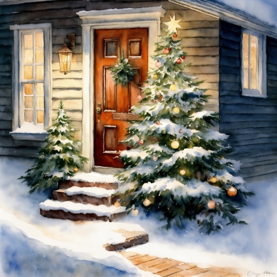Christmas Tree, Plant, Window, Christmas Ornament, Snow, Leaf