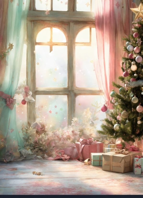 Christmas Tree, Plant, Window, Christmas Ornament, White, Light