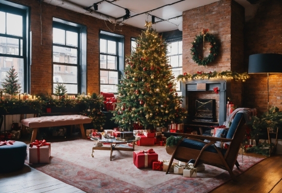 Christmas Tree, Plant, Window, Furniture, Christmas Ornament, Decoration