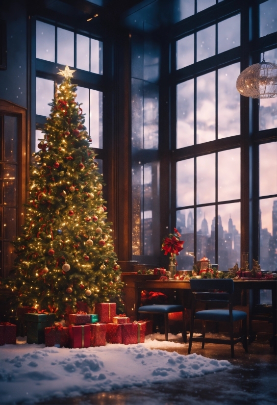 Christmas Tree, Plant, Window, Light, Christmas Ornament, Interior Design