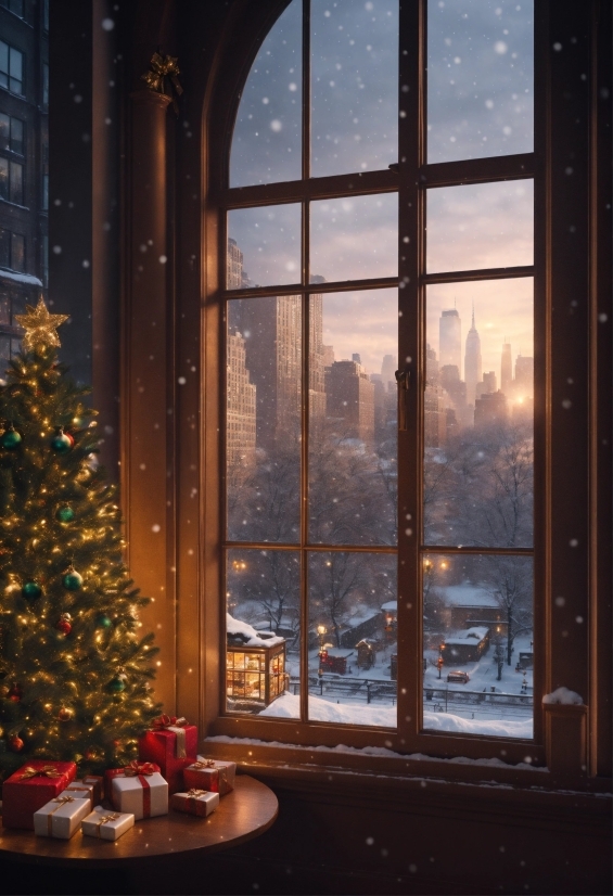 Christmas Tree, Property, Building, Window, Plant, Light