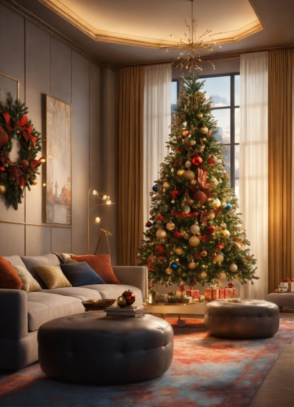 Christmas Tree, Property, Christmas Ornament, Branch, Lighting, Wood