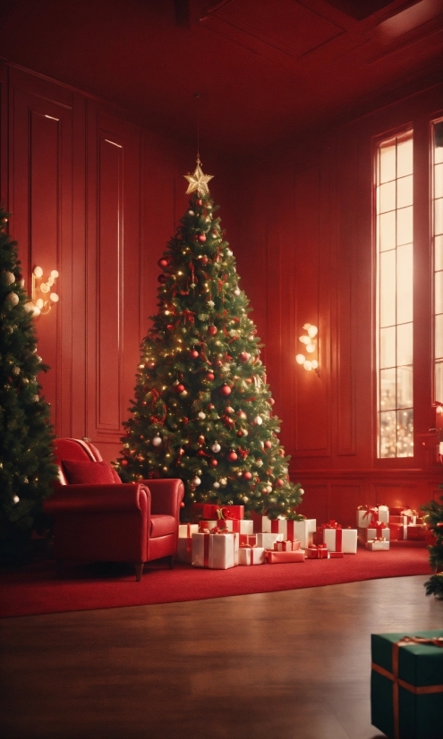 Christmas Tree, Property, Christmas Ornament, Light, Interior Design, Lighting