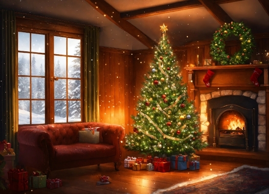 Christmas Tree, Property, Christmas Ornament, Light, Lighting, Wood